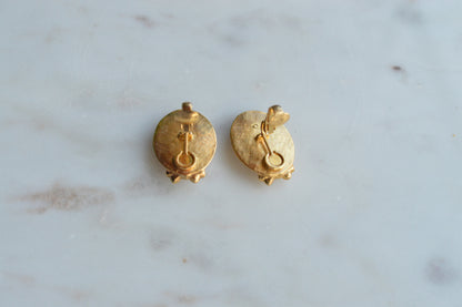 Vintage Avon Pink and White Cameo Earrings, Gold Tone Oval Studs with Bow and Faux Pearl Accents, Victorian Revival Style Estate Jewelry