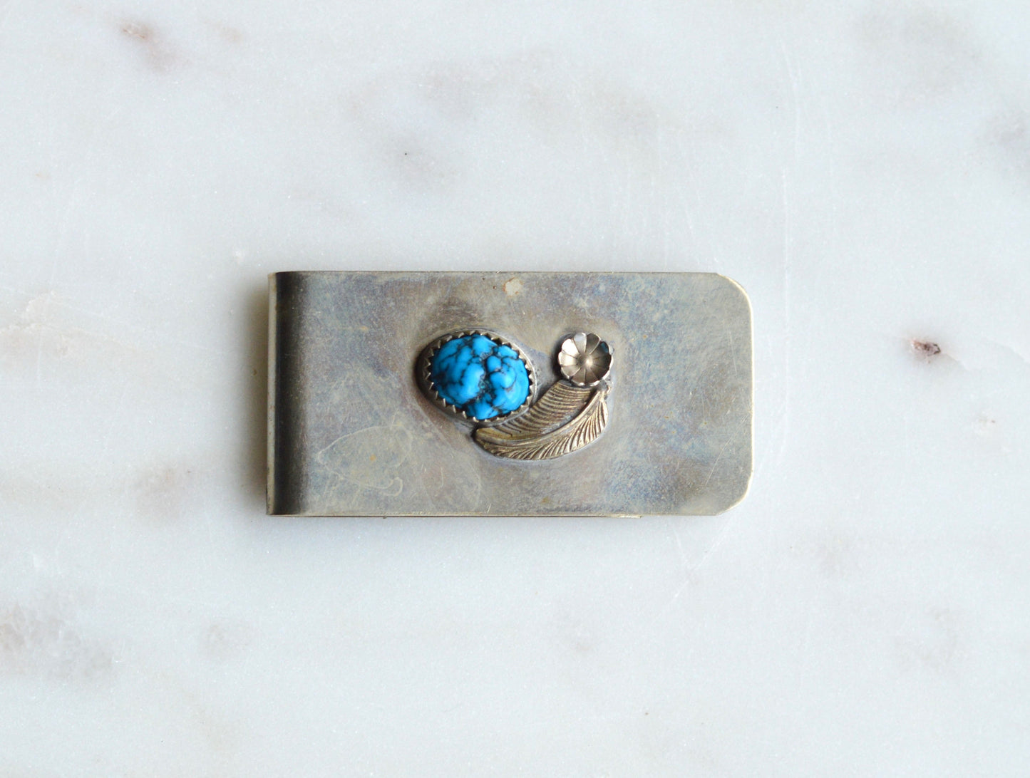 Vintage Southwestern Money Clip with Turquoise Stone • Silver Tone Feather Design • Rustic Boho Western Accessory • Men’s Gift