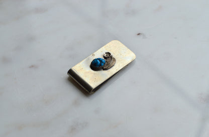 Vintage Southwestern Money Clip with Turquoise Stone • Silver Tone Feather Design • Rustic Boho Western Accessory • Men’s Gift