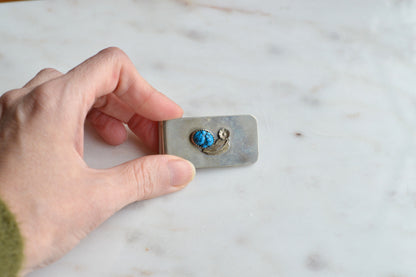 Vintage Southwestern Money Clip with Turquoise Stone • Silver Tone Feather Design • Rustic Boho Western Accessory • Men’s Gift