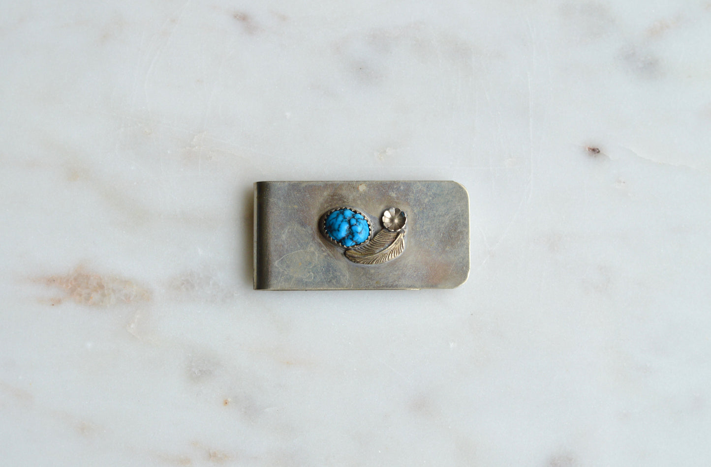 Vintage Southwestern Money Clip with Turquoise Stone • Silver Tone Feather Design • Rustic Boho Western Accessory • Men’s Gift
