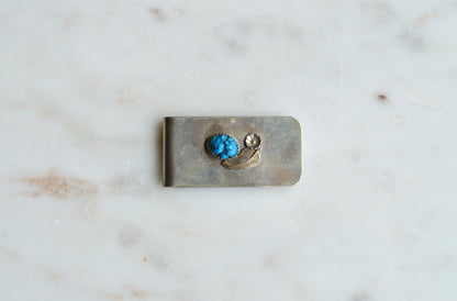 Vintage Southwestern Money Clip with Turquoise Stone • Silver Tone Feather Design • Rustic Boho Western Accessory • Men’s Gift