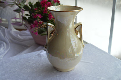 Art Deco Design Iridescent Lusterware 22 Karat Gold Trim Double Handles