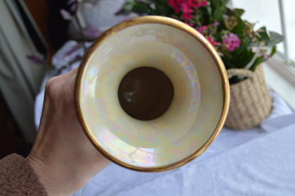 Art Deco Design Iridescent Lusterware 22 Karat Gold Trim Double Handles