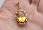 Large Vintage 14K Gold Citrine & Diamond Pendant - Oval Pendant Floral Halo - Mid-Century Statement Estate Jewelry