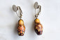 Vintage Russian Matryoshka Doll Earrings - Hand Painted Wooden Nesting Doll Charms - Boho Folk Art Clip On Jewelry - Miniature Babushka