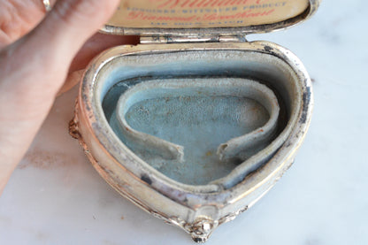Vintage Wittnauer Diamond Sweetheart Watch Box, Silver Plate Double Heart Jewelry Casket, Art Nouveau Footed Bracelet Box