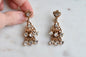 Vintage Rose Gold Tone Rhinestone Chandelier Earrings, Heart Top Filigree Drops, Clear Crystal Dangle Earrings, Romantic