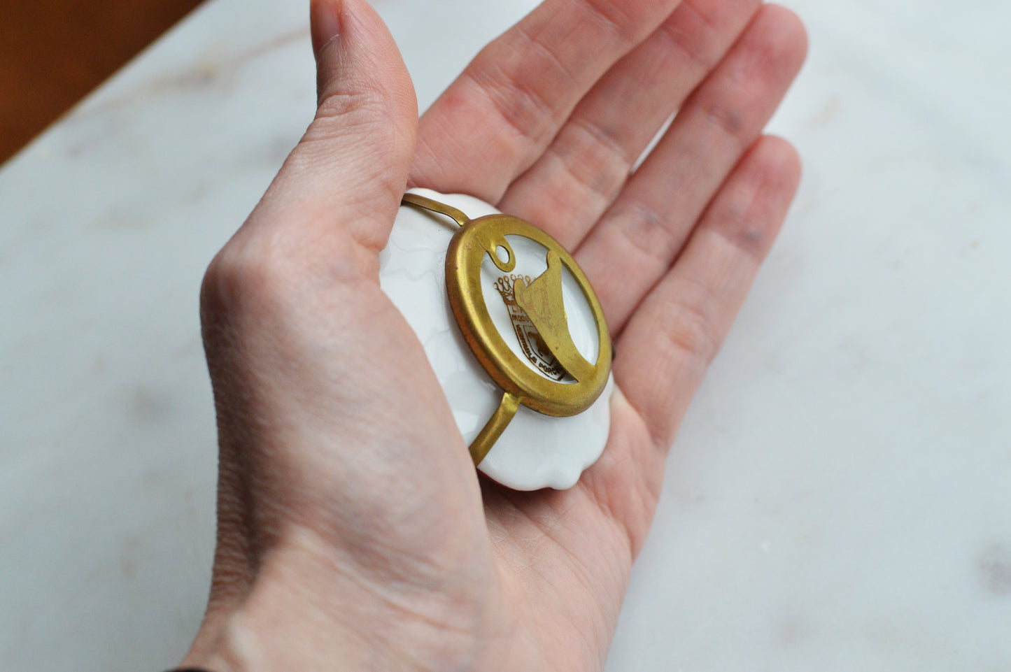 Vintage Limoges France Miniature Porcelain Plate, Courting Couple Romantic Scene with Brass Stand & Wall Hanger, 22K Gold Trim French Collectible