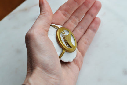 Vintage Limoges France Miniature Porcelain Plate, Courting Couple Romantic Scene with Brass Stand & Wall Hanger, 22K Gold Trim French Collectible