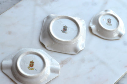 Vintage Schumann Bavaria Porcelain Miniature Ashtray Set, 3 Piece Geometric Silhouette Trio, Dancing Couple Design with Gold Trim, Mid Century German Trinket Dishes