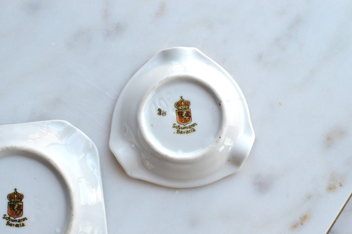 Vintage Schumann Bavaria Porcelain Miniature Ashtray Set, 3 Piece Geometric Silhouette Trio, Dancing Couple Design with Gold Trim, Mid Century German Trinket Dishes