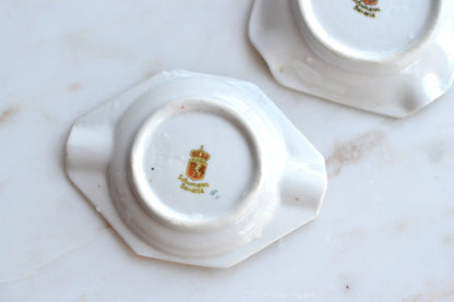 Vintage Schumann Bavaria Porcelain Miniature Ashtray Set, 3 Piece Geometric Silhouette Trio, Dancing Couple Design with Gold Trim, Mid Century German Trinket Dishes