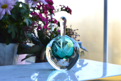 Vintage Sommerso UV Reactive Art Glass Perfume Bottle with Stopper, Emerald Green & Clear Glass, Mid Century Scent Bottle, As is