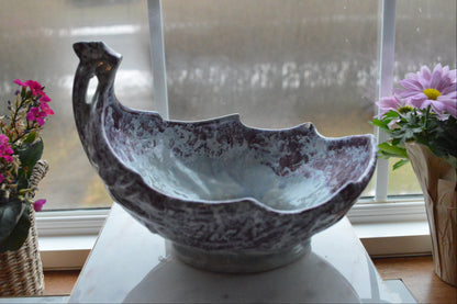 Vintage McCoy USA Centerpiece Cabbage Leaf Pottery Bowl with Stem Shape Handle