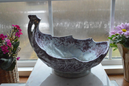 Vintage McCoy USA Centerpiece Cabbage Leaf Pottery Bowl with Stem Shape Handle