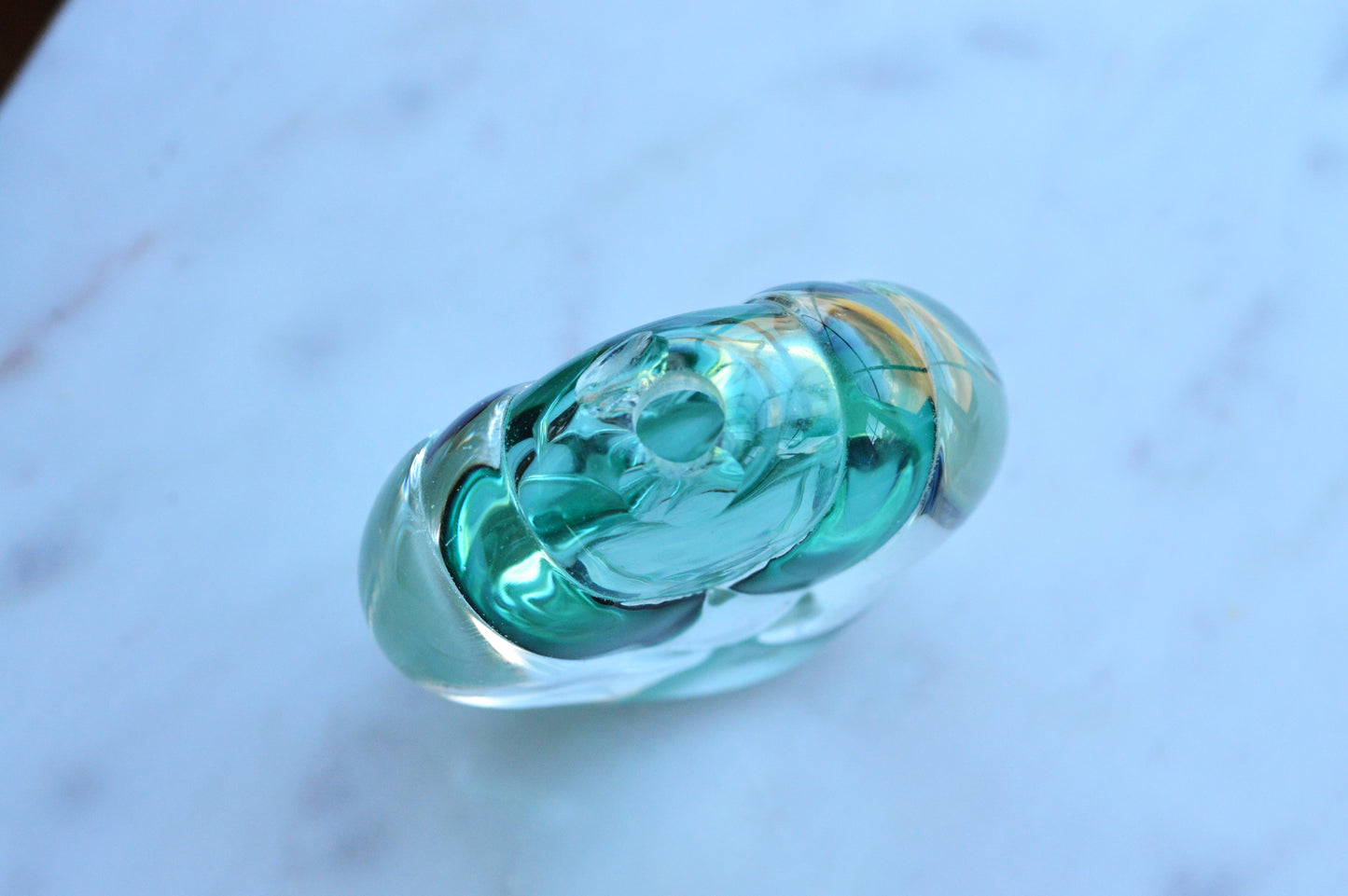Vintage Sommerso UV Reactive Art Glass Perfume Bottle with Stopper, Emerald Green & Clear Glass, Mid Century Scent Bottle, As is