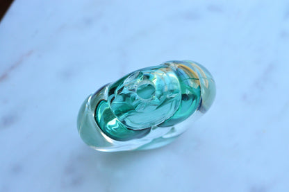 Vintage Sommerso UV Reactive Art Glass Perfume Bottle with Stopper, Emerald Green & Clear Glass, Mid Century Scent Bottle, As is