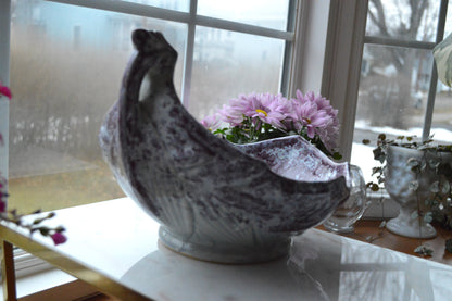 Vintage McCoy USA Centerpiece Cabbage Leaf Pottery Bowl with Stem Shape Handle