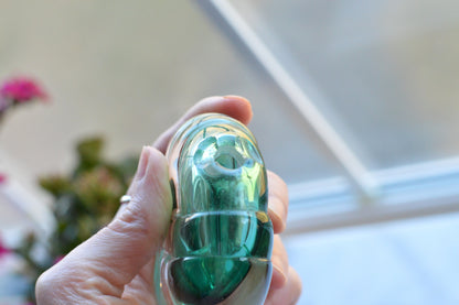 Vintage Sommerso UV Reactive Art Glass Perfume Bottle with Stopper, Emerald Green & Clear Glass, Mid Century Scent Bottle, As is