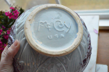 Vintage McCoy USA Centerpiece Cabbage Leaf Pottery Bowl with Stem Shape Handle