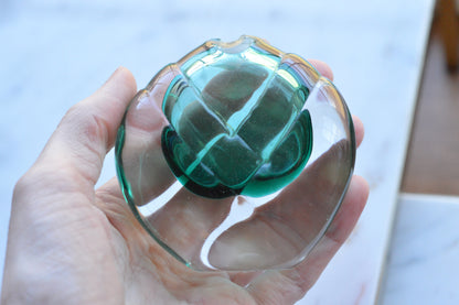 Vintage Sommerso UV Reactive Art Glass Perfume Bottle with Stopper, Emerald Green & Clear Glass, Mid Century Scent Bottle, As is