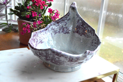 Vintage McCoy USA Centerpiece Cabbage Leaf Pottery Bowl with Stem Shape Handle