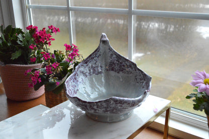 Vintage McCoy USA Centerpiece Cabbage Leaf Pottery Bowl with Stem Shape Handle