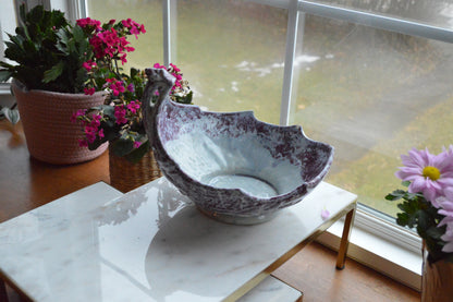 Vintage McCoy USA Centerpiece Cabbage Leaf Pottery Bowl with Stem Shape Handle