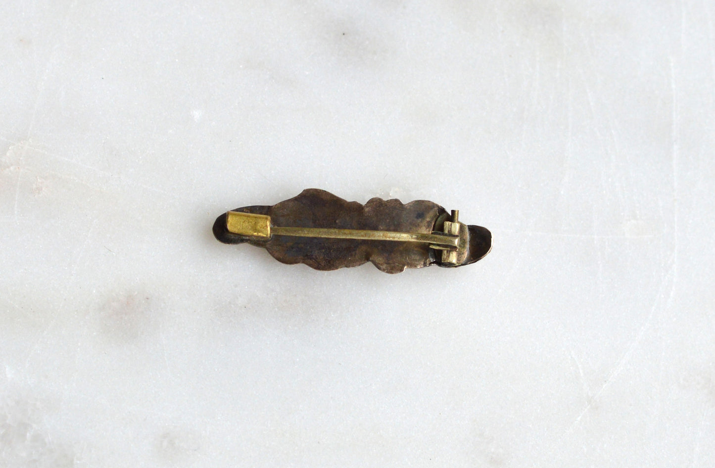 Antique 10K Gold Art Nouveau Bar Brooch, Stylized Gourd & Leaf Scrolling Motif, Edwardian C. 1900, Dimensional Victorian Statement Pin, Tested 10K
