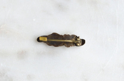Antique 10K Gold Art Nouveau Bar Brooch, Stylized Gourd & Leaf Scrolling Motif, Edwardian C. 1900, Dimensional Victorian Statement Pin, Tested 10K