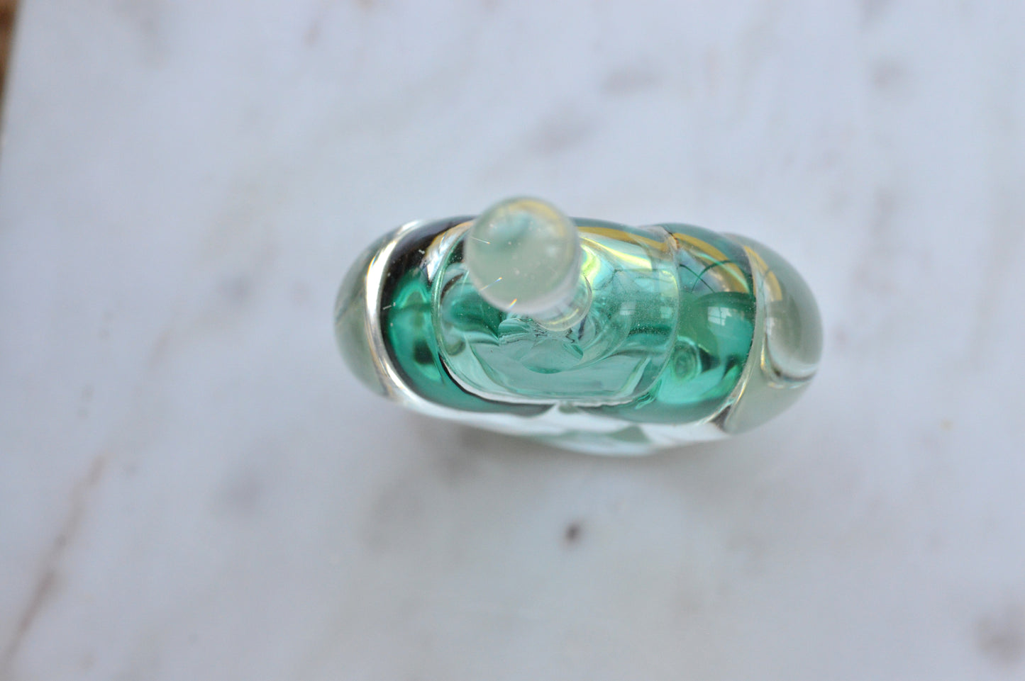 Vintage Sommerso UV Reactive Art Glass Perfume Bottle with Stopper, Emerald Green & Clear Glass, Mid Century Scent Bottle, As is
