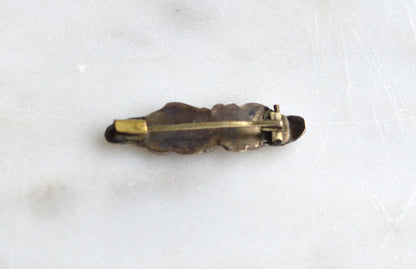 Antique 10K Gold Art Nouveau Bar Brooch, Stylized Gourd & Leaf Scrolling Motif, Edwardian C. 1900, Dimensional Victorian Statement Pin, Tested 10K