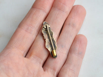 Antique 10K Gold Art Nouveau Bar Brooch, Stylized Gourd & Leaf Scrolling Motif, Edwardian C. 1900, Dimensional Victorian Statement Pin, Tested 10K