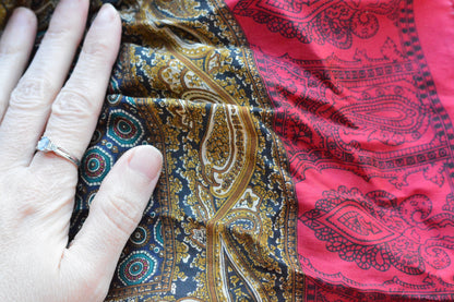 Vintage Echo Club 7 Silk Scarf, Navy & Gold Paisley Medallion Foulard, Mid Century Style 80s Designer Neck Scarf, Made in Japan