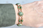 Vintage W.E. Richards (WRE) 12K Gold Filled Carved Green Jade Scarab Bracelet, Egyptian Revival Link Bracelet, Mid Century Jewelry