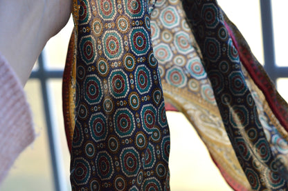 Vintage Echo Club 7 Silk Scarf, Navy & Gold Paisley Medallion Foulard, Mid Century Style 80s Designer Neck Scarf, Made in Japan