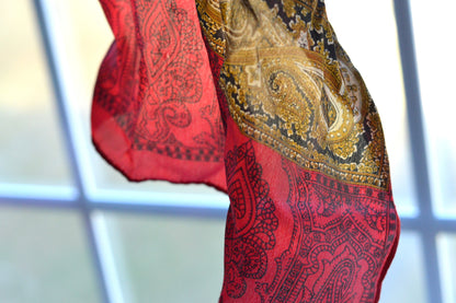 Vintage Echo Club 7 Silk Scarf, Navy & Gold Paisley Medallion Foulard, Mid Century Style 80s Designer Neck Scarf, Made in Japan