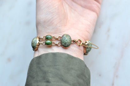 Vintage W.E. Richards (WRE) 12K Gold Filled Carved Green Jade Scarab Bracelet, Egyptian Revival Link Bracelet, Mid Century Jewelry