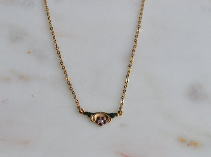 Vintage 10K Gold Filled Enamel Bar Necklace - Seed Pearl Floral Pendant - Victorian Revival Barware Jewelry