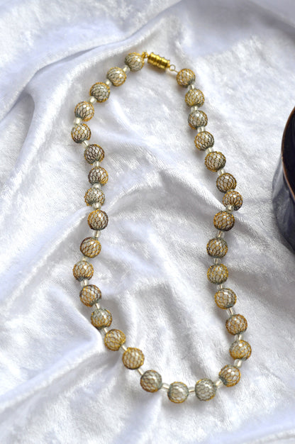 Vintage Caged Mesh Gold and Silver Toned Beaded Choker Necklace