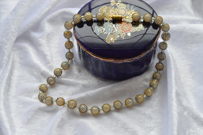 Vintage Caged Mesh Gold and Silver Toned Beaded Choker Necklace