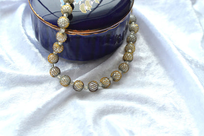Vintage Caged Mesh Gold and Silver Toned Beaded Choker Necklace