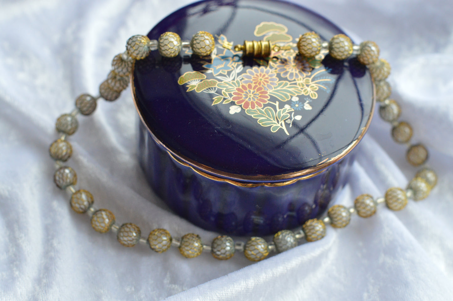 Vintage Caged Mesh Gold and Silver Toned Beaded Choker Necklace