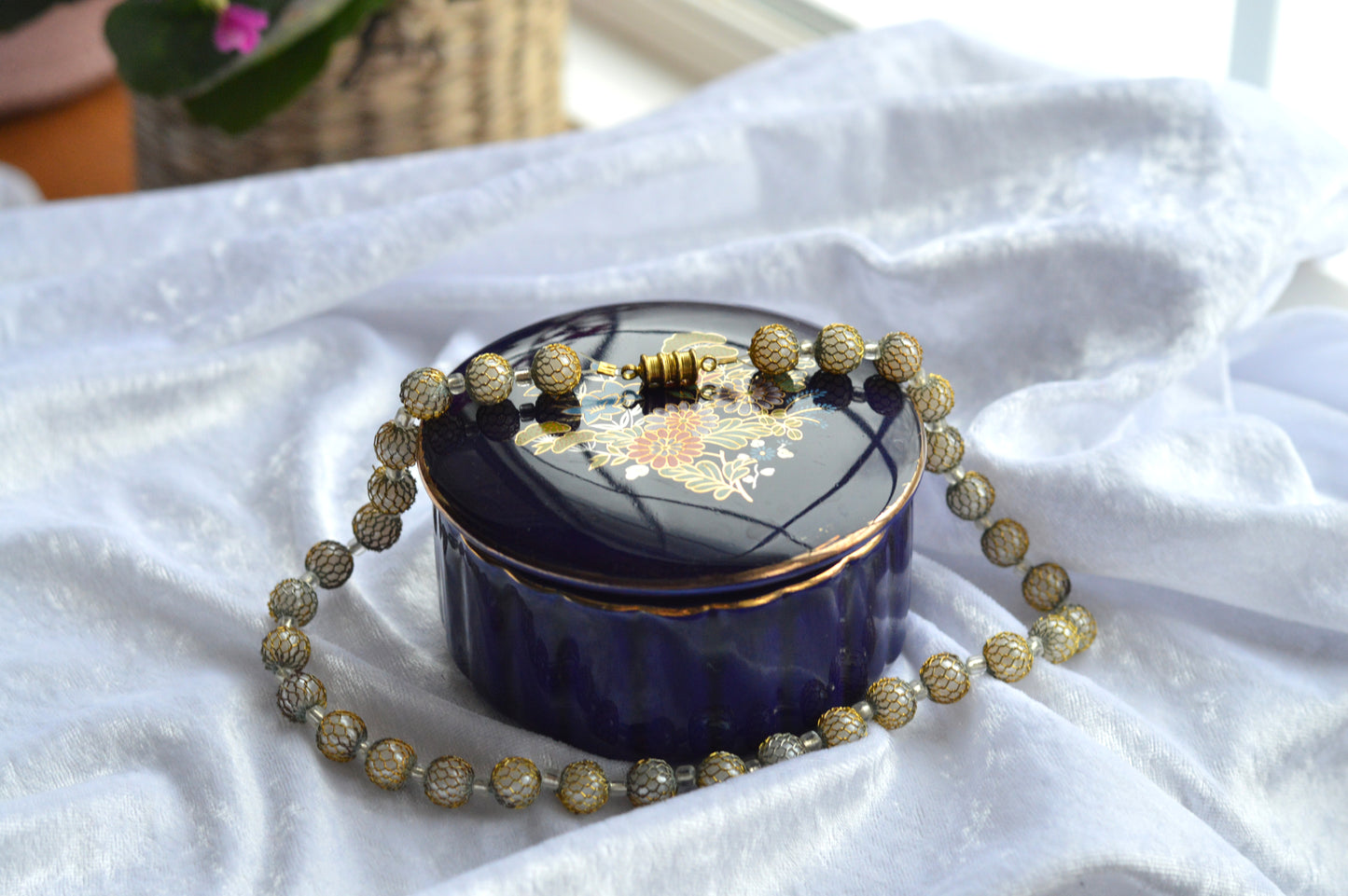 Vintage Caged Mesh Gold and Silver Toned Beaded Choker Necklace