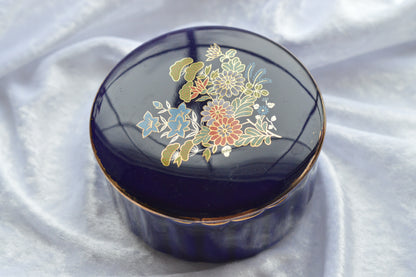 Vintage Japanese Imperial Kutani-Style Porcelain Cobalt Blue Trinket Box