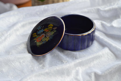 Vintage Japanese Imperial Kutani-Style Porcelain Cobalt Blue Trinket Box