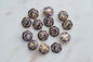Set of 14 Antique Victorian Enamel Buttons – Cobalt Blue & Pink Rose Floral, Cut Steel Accents, French Pierced Brass