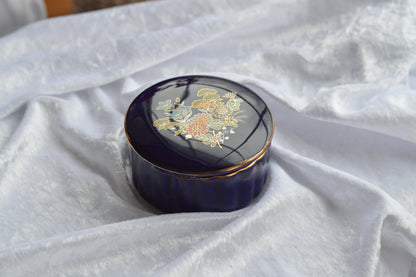 Vintage Japanese Imperial Kutani-Style Porcelain Cobalt Blue Trinket Box