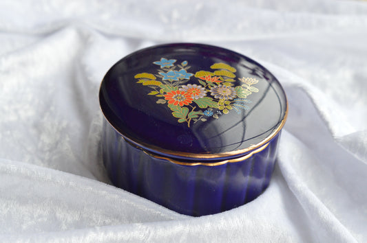 Vintage Japanese Imperial Kutani-Style Porcelain Cobalt Blue Trinket Box